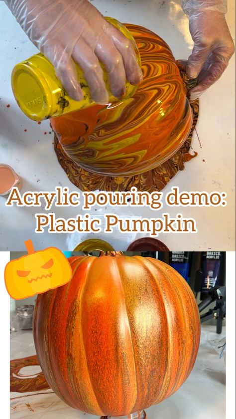 Fall Pour Painting, Pour Painting Pumpkins, Pour Paint Pumpkin Ideas, How To Pour Paint Pumpkins, Pumpkin Pour Painting Ideas, Pumpkin Pour Painting, Acrylic Pour Pumpkin, Acrylic Paint Pour Pumpkin, Pumpkin Paint