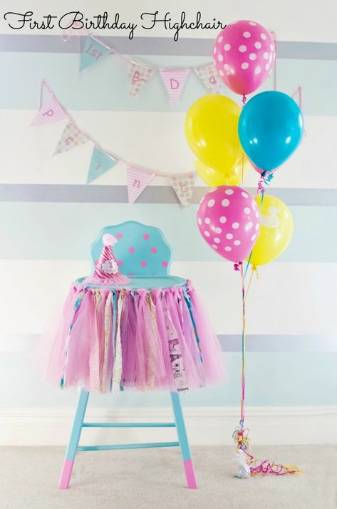 First Birthday High Chair Tutorial | Tauni Everett Birthday Highchair Decorations, High Chair Decorations, First Birthday Photo, Birthday Highchair, Chair Size, Baby Cakes, Baby 1st Birthday, Birthday Tutu, Girl Birthday Party