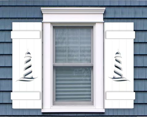 ExteriorPlastics - Etsy Cottage Exterior Shutters, Exterior Window Shutters Ideas, Coastal Porch Ideas, Indoor Gates, Coastal Windows, Lighthouse Design, Fence Post Caps, Mailbox Accessories, Outdoor Gate