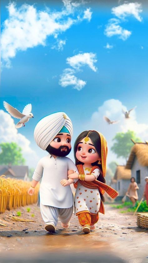 Sardar Sardarni Couple Cartoon, Knight Wallpaper, Couple Dps, Butterfly Art Drawing, Cartoons Dp, Animation Wallpaper, Cute Love Photos, Couple Sketch, Cute Couple Dancing