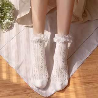 Lucky Nine Lace Trim Pointelle Socks | YesStyle Socks Aesthetic, Straight Cut Pants, Dressy Shoes, Future Clothes, Lace Socks, Platform Mary Janes, Branded Belts, Thigh High Socks, Mary Jane Pumps