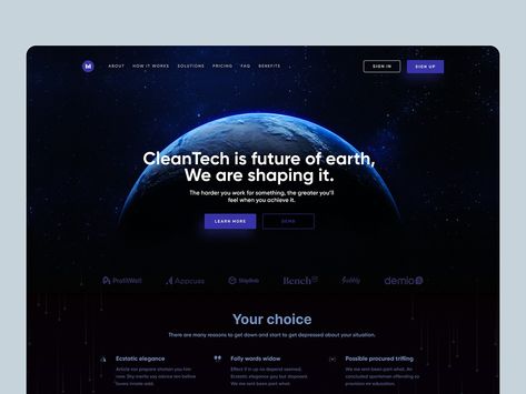 B2B - CleanTech Company Landing Page Exploration by Mike Taylor for Dark UI on Dribbble Company Landing Page, Design Exploration, Hero Design, Landing Page Website, Co Working Space, Dropshipping Products, Wallpaper Earth, Design Palette, Editing Inspiration