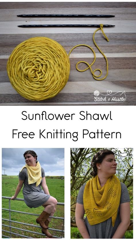 Made with Hedgehog Fibers Merino DK, this Sunflower Knit Shawl Free Pattern is the perfect fall accessory to keep you stylish and fabulous! #freeknittingpattern #freeknitshawlpattern #knitshawl #stitchandhustle Sunflower Knitting Pattern, Knit Shawl Free Pattern, Sunflower Knitting, Free Knit Shawl Patterns, Shawl Free Pattern, Easy Diy Fashion, Socks Knitting Pattern, Free Knitting Patterns For Women, Summer Knitting Patterns