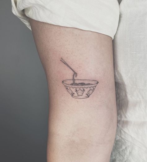 Recipe Tattoo Ideas, Soup Tattoo Bowl Of, Pho Bowl Tattoo, Soup Bowl Tattoo, Miso Soup Tattoo, Bowl Of Soup Tattoo, Bowl Of Noodles Tattoo, Asian Food Tattoo, Charcuterie Board Tattoo