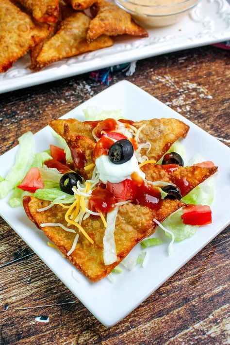 Fried Wonton, Wonton Tacos, Tacos Recipes, Fried Wontons, Won Ton, Wonton Wrappers, Mexican Rice, Wontons, Tex Mex Recipes