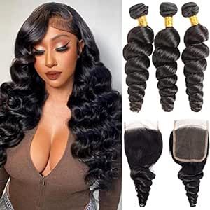 Wet and Wavy Brazilian Virgin Ocean wave Human Hair 3 Bundles with 4x4 Lace Closure with Baby Hair Free Part Loose Deep Wave Human Hair Extensions Loose Wave Bundles, Brides Dresses, Body Wave Weave Hairstyles, Deep Wave Human Hair, Loose Deep Wave, Brazilian Hair Bundles, Loose Waves Hair, Bundles With Closure, Human Hair Color