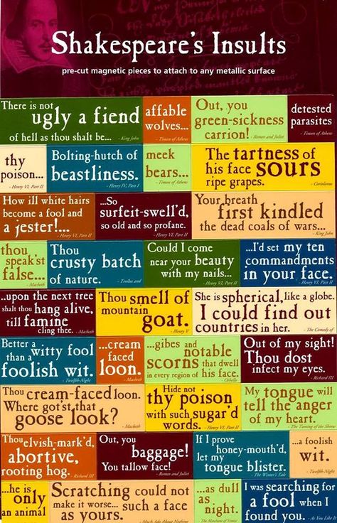 Shakespeare insults-- Myself, I like calling people "daggers of the mind." Teaching Shakespeare, Shakespeare Quotes, Woo Hoo, Mountain Goat, English Literature, Writing Tips, The Words, Favorite Quotes, Writers