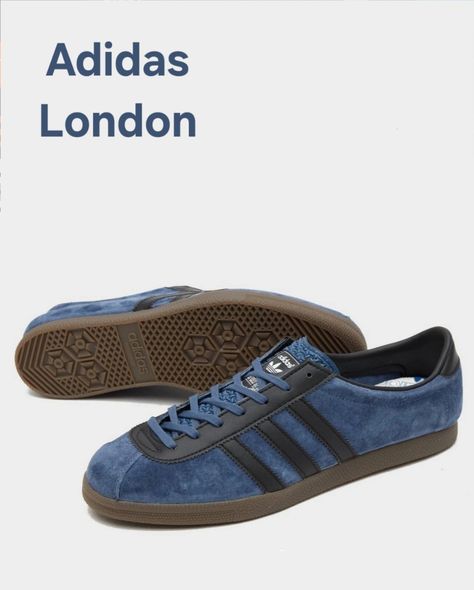 New Adidas London release finished in night sky blue suede with black leather /// trim - nice release... Released 19/1/24 Adidas Og, Vintage Trainers, Football Casuals, Blue Suede, Leather Trim, Night Sky, Leather Trims, Cool Kids, Adidas Originals