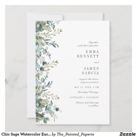 Sage Green And Teal, Sage Wedding Invite, Sage Watercolor, Loveland Colorado, Chic Wedding Invitations, Watercolor Eucalyptus, Sage Wedding, Teal Wedding, Eucalyptus Greenery