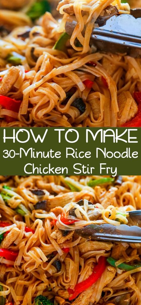 Chicken Rice Noodle Stirfry, Paleo Rice Noodle Recipe, Thai Noodle Stir Fry Recipes, Rice Noodle Recipes With Chicken, Rice Noodles And Chicken Recipes, Stir Fry Recipes Rice Noodles, Gf Rice Noodle Recipes, Thai Stir Fry Noodles Recipe, Easy Rice Noodle Stir Fry