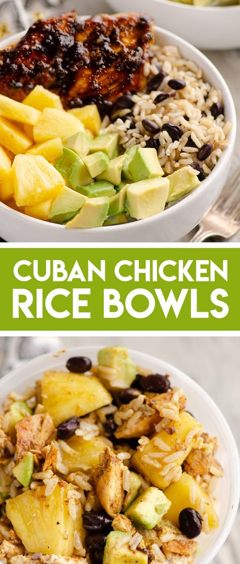 Easy Meal Prep Bowls, Fiber Rich Dinner Recipes, Chicken Bowl Meal Prep, Pollo Tropical, Cuban Chicken, Chicken Rice Bowl, Avocado Rice, Healthy Bowls Recipes, Spiced Chicken