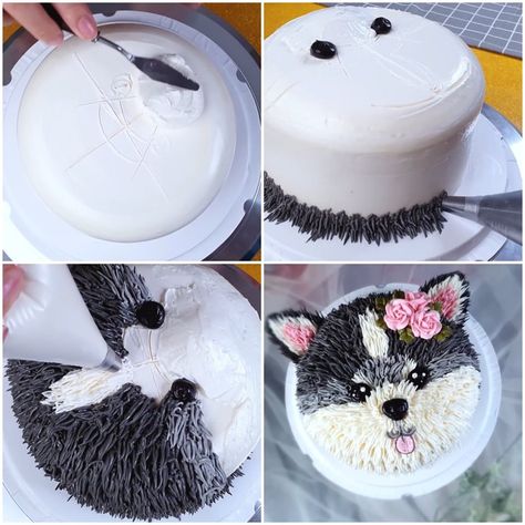 Dog Cake Buttercream, Husky Cake Ideas, Dog Cake Decorating Ideas, Dog Cakes Design, Dog Cake For Kids Birthday, Dog Cake Decoration, Dog Cake Design Birthday, Puppy Cake Design, Husky Birthday Cake