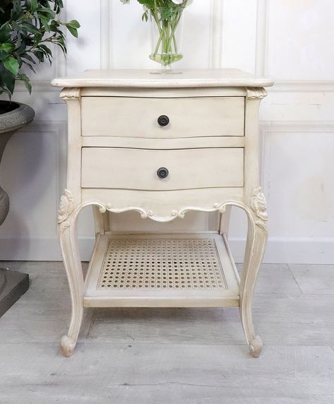 Aesthetic Bedside Table Ideas, Ivory Bedside Table, French Style Headboards, French Style Bedside Tables, French Nightstand, Unusual Bedside Tables, French Style Bedroom Furniture, French Style Home, French Bedside Tables