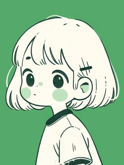 Something Green Drawing, Cute Chibi Style, How To Draw Cute Hair, Kawaii Illustration Art, Chibi Illustration, Chibi Hair, Arte Doodle, Doodle Art Flowers, 동화 삽화