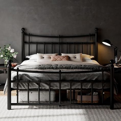 Amazon.com: Feonase Full Size Bed Frame with Modern Iron-Art Headboard & Footboard, Metal Bed Frame with Heavy-Duty Steel Slats, 12" Storage Space, No Box Spring Needed, Black : Home & Kitchen Queen Size Metal Bed Frame, Black Metal Bed, Steel Bed Frame, Modern Bed Frame, Full Size Bed Frame, Steel Bed, Queen Bed Frame, Metal Platform Bed, Bed Frame With Storage