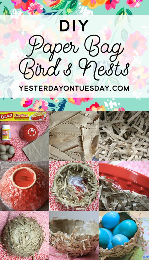 Paper Bag Bird's Nest made from simple paper lunch bags! Great Easter and Spring craft project for the whole family. Bird Nest Diy, Make Paper Bag, Diy Paper Bag, Birds Nests, Diy Birds, Ideas Food, Birds Nest, Bird Crafts, Easter Projects