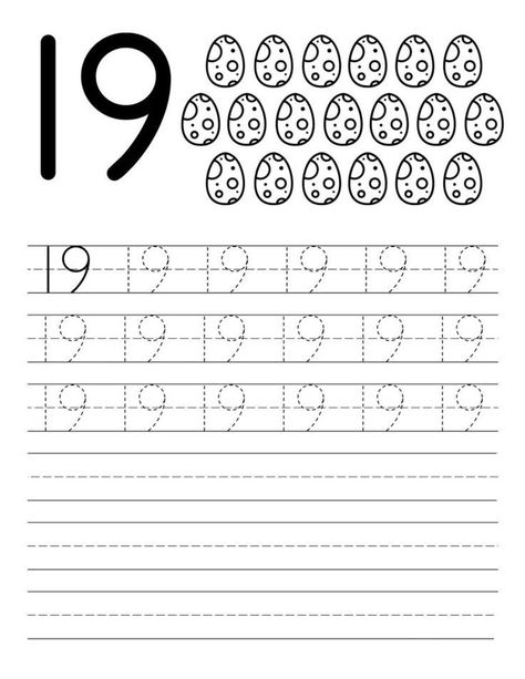 Number 19 Worksheets For Preschool, Number 19 Worksheet, Number Tracing Worksheets, Number Writing Practice, Letter A Coloring Pages, Letter Writing Practice, Preschool Number Worksheets, Tracing Worksheets Free, Number Writing