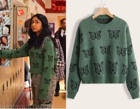 Devi Outfits, Devi Vishwakumar, Butterfly Clothes, Stranger Things Outfit, Butterfly Sweater, Marvel Dr, Worn On Tv, Where To Buy Clothes, Never Have I Ever