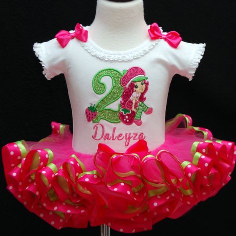 Outfit With Ribbon, Strawberry Shortcake Outfits, Toddler Tutu Dress, Strawberry Shortcake Birthday, Ribbon Tutu, Ribbon Trim Tutu, 2nd Birthday Outfit, Toddler Tutu, Custom Birthday Shirts