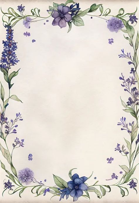 Frame Design Border Flowers, Flower Border Painting, Purple Border Frame, Flower Frame Drawing, Flower Border Drawing, Watercolor Frame Border, Purple Flower Border, Purple Flower Frame, Watercolor Border Design