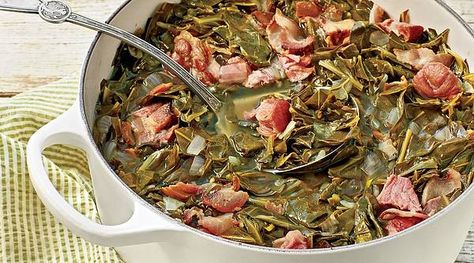 Slow-Cooker Collard Greens with Ham Hocks Recipe - Southern Living Quick Collard Greens Recipe, Collard Greens Recipe Ham Hock, Collard Greens With Ham Hocks, Greens With Ham Hocks, Collard Greens With Ham, Collards Recipe, Crockpot Collard Greens, Easy Collard Greens Recipe, Vegetarian Collard Greens