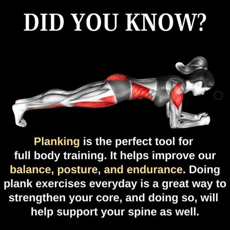 The plank position helps target the core muscles and give them a good burn to build muscle strength. - Planks are one of the best core exercises. - Planks will improve your posture. - Planks help get rid of back pain. - You’ll become better coordinated. - Planks improve your flexibility. - Planking will improve your metabolism. - Your mood will improve. Plank Workout Benefits, 10 Week No Gym Workout, Best Core Exercises, Plank Position, Yoga Information, Improve Your Posture, All Body Workout, Abs Workout Gym, Abs And Cardio Workout