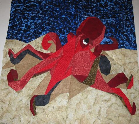 Octopus Quilt, Pirate Quilt, Mermaid Quilt, Ocean Quilt, Pieced Quilt Patterns, Red Octopus, Quilting 101, Quilts For Kids, Paper Pieced Quilt Patterns