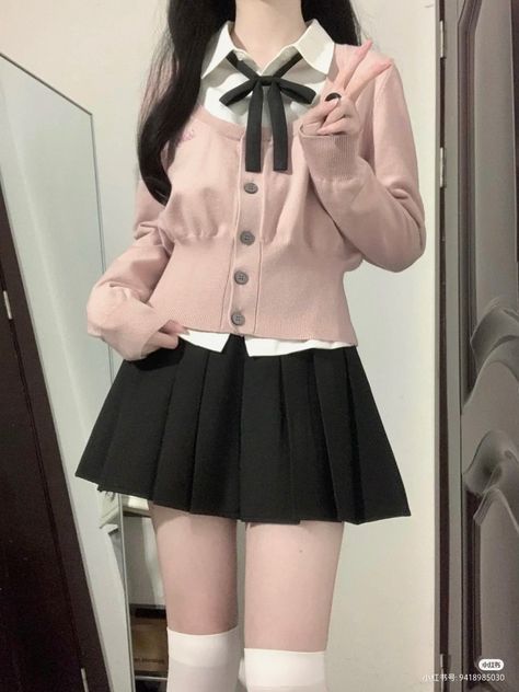 Clothes School Korean, School Girlfriend Outfit, Prom Dress With Short Sleeves, School Uniform Outfits, 2024 Outfits, Dress With Short Sleeves, Kawaii Fashion Outfits, Kawaii Clothes, Really Cute Outfits