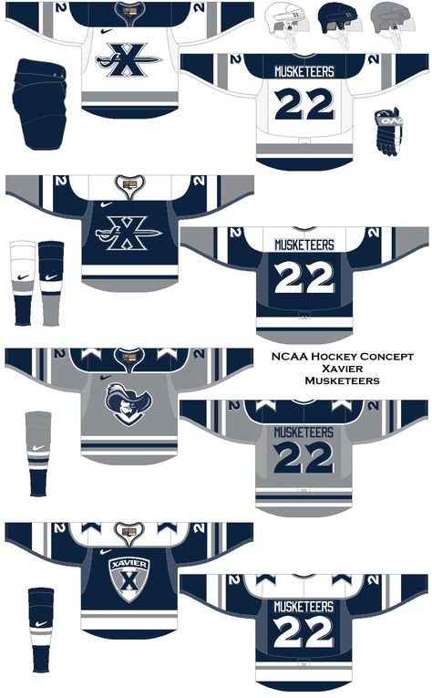 NCAA Hockey Uniform Concepts - Xavier Musketeers Hockey Jersey Design Ideas, Hockey Uniform Design, Hockey Jersey Design, Hockey Uniform, Hockey Uniforms, Jersey Ideas, Logo Dragon, Hockey Design, Hockey Art