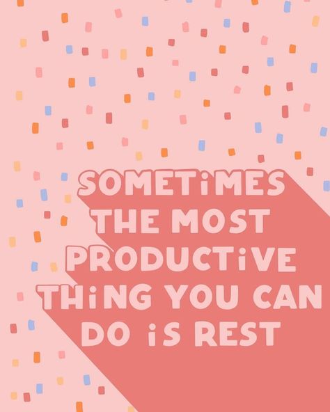 📷 @aletterintime It's OK to feel overwhelmed and tired. It can feel quite revolutionary to prioritise rest, but it's important. Prioritise you. Image description: On top of a pink background and yellow, orange, pink, red, blue dotted pattern, large pink text says: 'Sometimes the most productive thing you can do is rest'. The artist of this image is @aletterintime Resting Quotes Recovery, Recovery Quotes Strength, Rest Quotes, Surgery Quotes, Manifestation Prayer, Recovery Inspiration, Outing Quotes, Yellow Orange Pink, Productivity Quotes