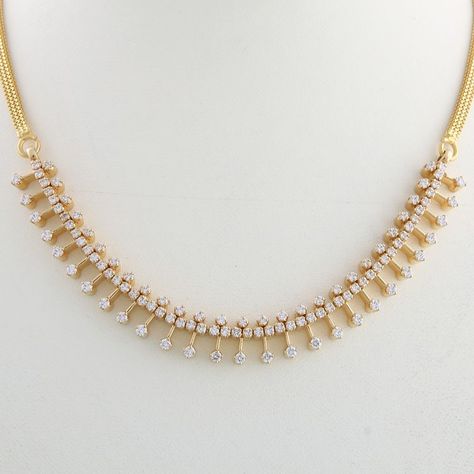 Simple Diamond Jewelry, Cz Stone Necklace, Gold Necklace Indian, Gold Jewelry Simple Necklace, Diamond Necklace Designs, Gold Necklace Simple, Necklace Indian, White Stones, Gold Bride Jewelry