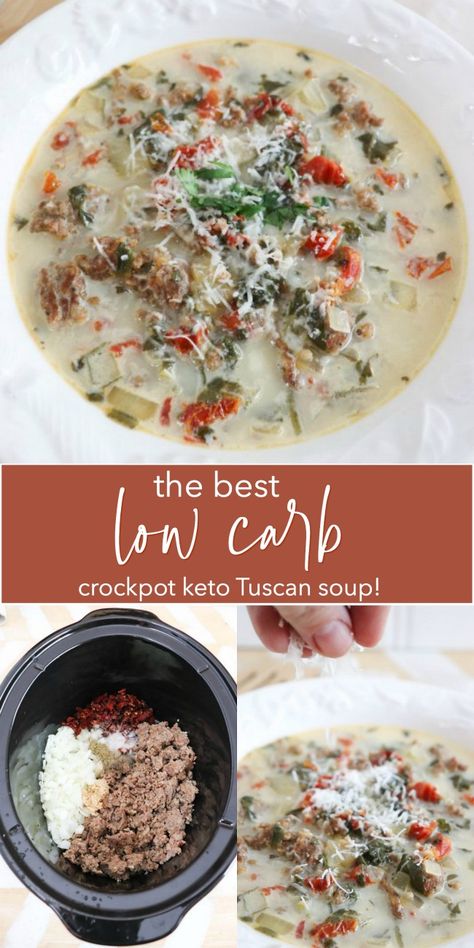 Sausage Soup Crockpot, Keto Tuscan Soup, Soup Spicy, Italian Soup Recipes, Keto Instant Pot, Best Crockpot, Low Carb Soup Recipes, Tuscan Soup, Low Carb Slow Cooker