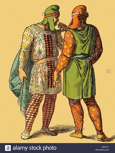 Hottenroth I 024 3 4 Phrygian males Stock Photo Parthian Empire, Ancient Clothing, Persian Warrior, Military Images, Persian Empire, Historical Artwork, Game Inspiration, Historical Fashion, Ancient Art