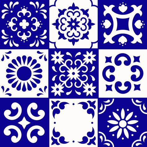 Patrón de talavera mexicana. baldosas ce... | Premium Vector #Freepik #vector #patron #flor #floral #abstracto Blue Pottery Designs, Talavera Pattern, Talavera Design, Mexican Pattern, Folk Art Design, Illustration Simple, Floral Mosaic, Easy Drawing Tutorial, Pattern Ceramic