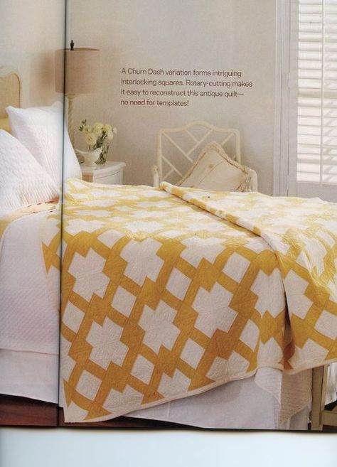 Image of the "Butter Churn" quilt from the February 2013 issue of American Patchwork & Quilting. Cheddar Quilts, Fish Quilts, Happy Quilts, Churn Dash Quilt, Butter Churn, American Patchwork And Quilting, Two Color Quilts, Cross Quilt, Yellow Quilts