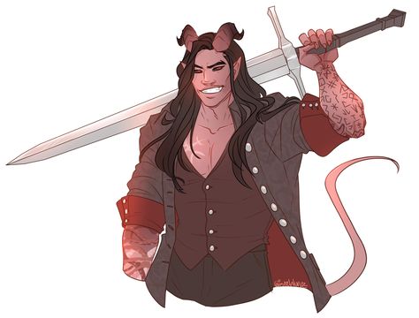 Dnd Tiefling, Pathfinder Character, Fantasy Races, Dungeons And Dragons Characters, Dnd Art, Fantasy Warrior, Character Design Male, Fantasy Inspiration, Character Creation