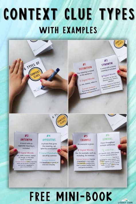 Types Of Context Clues, Context Clues Anchor Chart, Improve Reading Comprehension, New Vocabulary, Spelling Test, English Grammar Worksheets, 5th Grade Reading, Context Clues, Learning Strategies