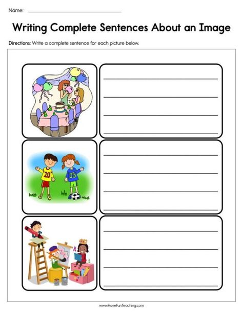 Subject and Predicate - Have Fun Teaching Write A Sentence About The Picture, Teaching Complete Sentences, Writing Sentences Worksheets, Creative Writing Worksheets, English Creative Writing, Writing Complete Sentences, English Notes, Writing Sentences, Complete Sentence