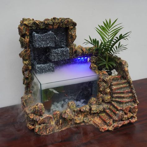 Fountain Mirror, Aquarium Waterfall, Aquarium Fountain, Lathe Woodworking Projects, Fountain Diy, Aquarium Mini, Fountain Waterfall, Diy Tabletop, Diy Waterfall