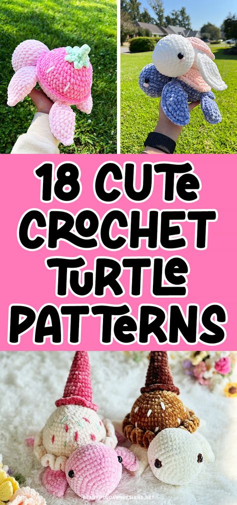 You'll adore these 18 cute crochet turtle patterns, including charming strawberry turtles, cozy plushie turtles, vibrant sunflower turtles, crochet ice cream turtles, and more. Turtles Crochet Pattern Free, Free Crochet Patterns For Turtles, Amigurumi Free Pattern Turtle, Simple Crochet Animals Free Patterns, Adorable Crochet Patterns, Crochet Stuffed Animals Free Patterns Beginner, Turtles Crochet, Crochet Large Plushies Pattern Free, Stuffie Crochet Pattern