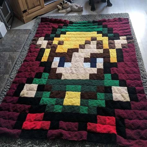 Crochet Zelda Blanket, Zelda Crochet Blanket, Zelda Crochet Patterns, Crochet Legend Of Zelda, Legend Of Zelda Crochet, Crochet Zelda, Zelda Crochet, Crochet Games, Pixel Crochet