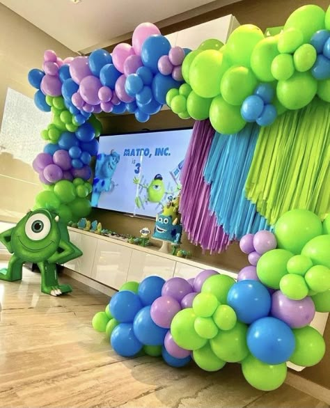 Boo Monsters Inc Costume, Monsters Inc Girl, Monsters Inc Decorations, Monsters Inc Baby Shower, Monsters Inc Baby, Baby Shower Balloon Decorations, Monster 1st Birthdays, Monster Inc Birthday, Second Birthday Ideas