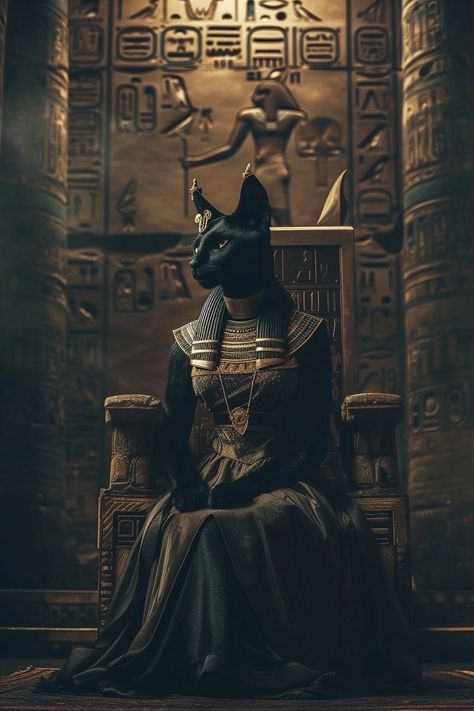 Bastet Goddess, Egyptian Cat Goddess, Goddess Bastet, Dark Beauty Photography, Egyptian Cat, Ancient Egypt Art, Beautiful Sketches, Egyptian Queen, Black Art Painting