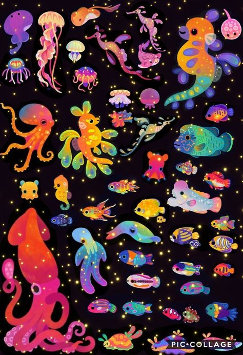 Cute Wallpapers Jellyfish, Jellyfish Creature, Aesthetic Sea Creatures Drawing, Cute Sea Creatures Illustration, Cute Undersea Drawing, Octopus Illustration Cute, Cute Drawlings, Sea Creatures Art, Cute Doodle Art