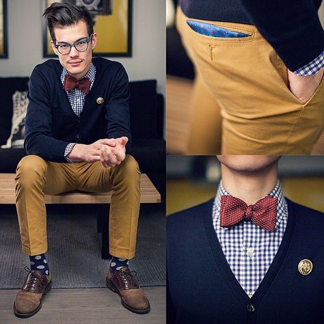 Great casual look Bow Tie Men's Outfit Casual, Casual Bow Tie Outfit Men, Mens Bow Tie Outfits, Bow Tie Outfits Men, Casino Outfit, Tie Styles, Gentleman Style, Mens Accessories Fashion, Men's Wardrobe