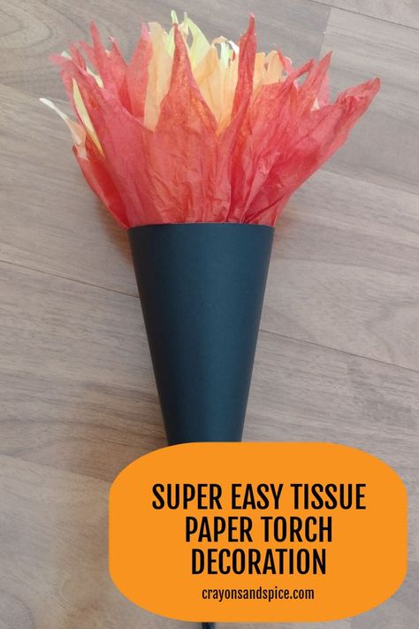 Picture of a tissue paper torch Torch Decoration, Kingdom Vbs Crafts, Castle Classroom, Torches Diy, Kingdom Vbs, Paper Castle, Castle Party, Medieval Crafts, Medieval Decor