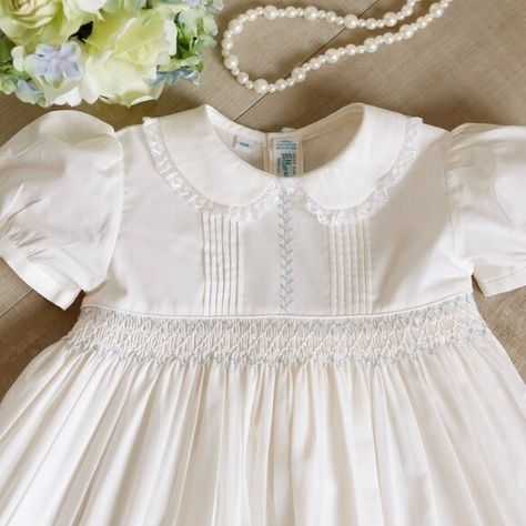 Feltman Brothers | Dresses | Vintage Smocked Dress Ivory Heirloom Feltman Brothers Special Occasion Nwt | Poshmark Heirloom Baby Clothes, Feltman Brothers, Baby Heirloom, Heirloom Dresses, Floral Ruffle Dress, Couture Sewing Techniques, Cotton Blends Dress, Heirloom Sewing, Lattice Design