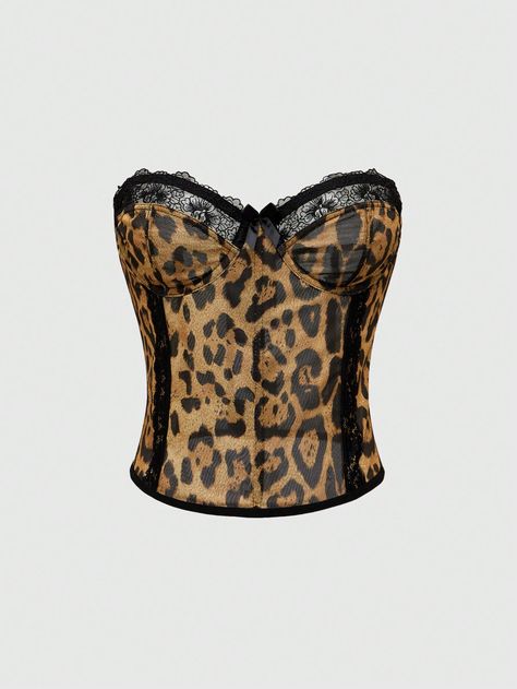 Women's Summer Y2K Sexy Lace Patchwork Leopard Print Bustier Top Multicolor Elegant  Sleeveless Mesh Fabric Colorblock,Halloween,Leopard Print,Textured Pattern  Medium Stretch  Women Clothing, size features are:Bust: ,Length: ,Sleeve Length: Leopard Costume Women, Cheetah Print Clothes, Leopard Clothes, Cheetah Halloween Costume, Sinful Clothing, Y2k Halloween, Fashion Collection Inspiration, Night Club Outfits, Leopard Fashion