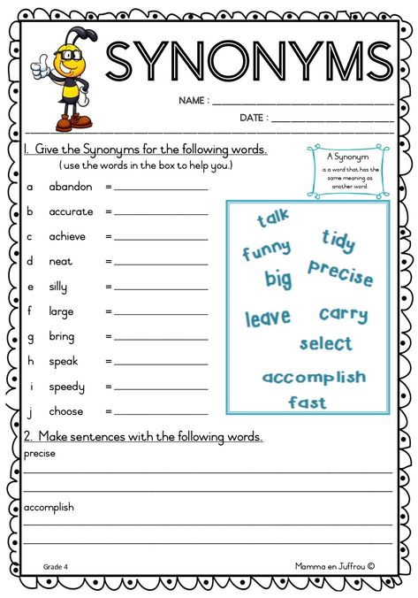 Grade 4 English Synonyms worksheet Synonyms And Antonyms Worksheet Grade 4, Synonyms Worksheet For Grade 3, Grade 4 English Worksheets Grammar, Daily Worksheet, Synonyms Worksheet, Autobiography Project, Grade 4 English, English Synonyms, Cloze Passages