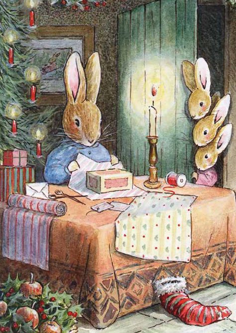 Beatrix Potter Illustrations, 동화 삽화, Storybook Art, Rabbit Art, Bunny Art, Fairytale Art, The Porch, Red Envelope, Christmas Illustration